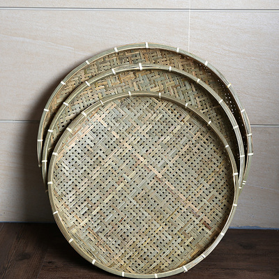 农家手工编有孔竹匾 米筛 药草晾晒干货茶叶竹匾 桌面收纳篮 家用