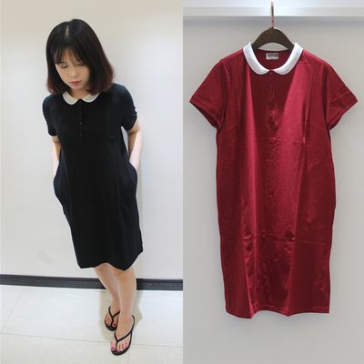 yun韫 正品夏季 小翻领半开拉扣a字连衣裙直筒休闲女人显瘦长裙