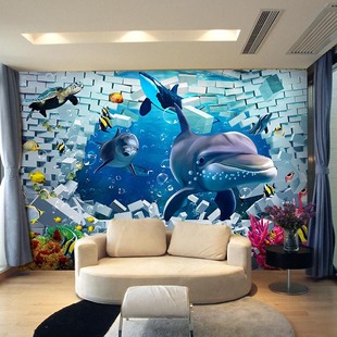 3d立体大型壁画壁纸海洋鱼海底世界酒店卧室儿童房主题房背景墙纸