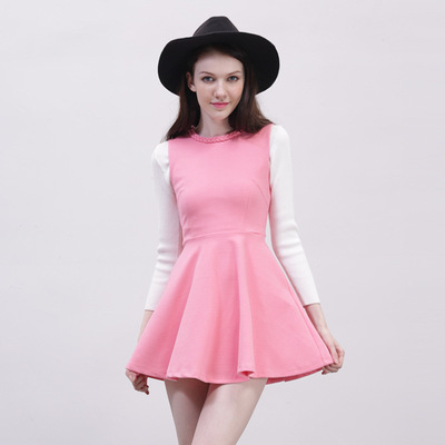 [限时两天] ief爱依服爱衣服2015秋季新款修身显瘦粉色无袖背心裙呢绒