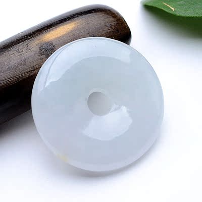 r013果敢翡翠 冰白翡翠平安扣吊坠挂件男女款