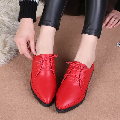 红色系带单鞋平跟复古/红色系带单鞋平跟复古价格,图片,品牌,搭配_淘