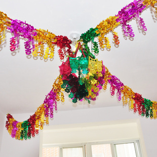 婚庆喜字拉花亮光纸材质彩色龙凤吊篮彩色喜字拉花结婚必备