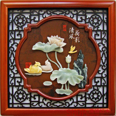 客厅装饰画玉石画立体浮雕中式挂画花开富贵沙发背景墙画有框壁画
