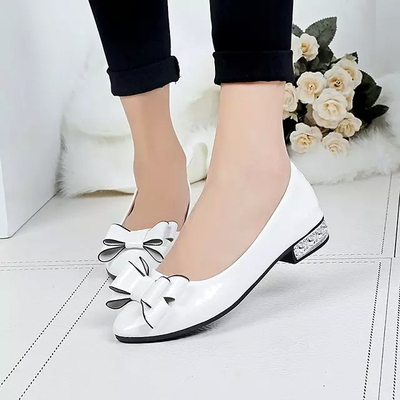 防滑蝴蝶结春季新款水钻蝴蝶结矮跟单鞋单跟女童婚鞋大童单鞋结婚