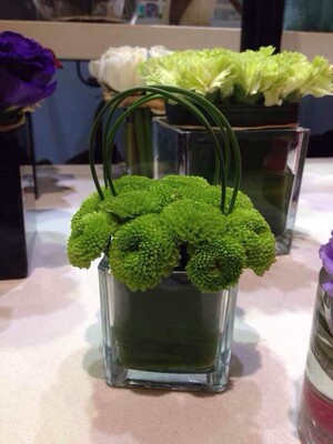 商务桌花婚礼会议宴会副桌玻璃方缸会议小台花上海鲜花店同城速递