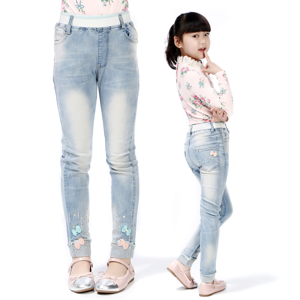 京颢童装2017春季新款女大童牛仔裤儿童裤子长裤修身童裤女