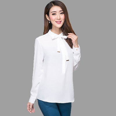 新颖哥弟特长袖衬衫2015秋季新款蝴蝶结百搭女衬衣百搭1009661