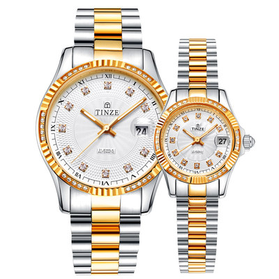 正品tinze天际手表多功能男士石英表时尚防水商务月相真皮带男表