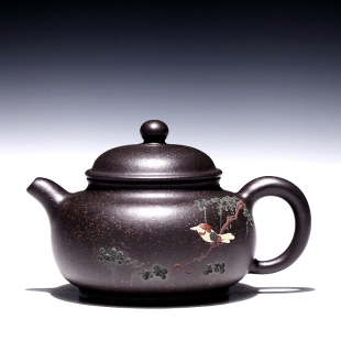 紫砂壶 国工吴荣华 不亦乐壶宜兴名家纯全手工紫砂壶黑金砂圆满茶壶