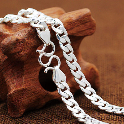 男士银项链纯银链子男粗白银项链男999纯银饰品霸气情侣马鞭项链