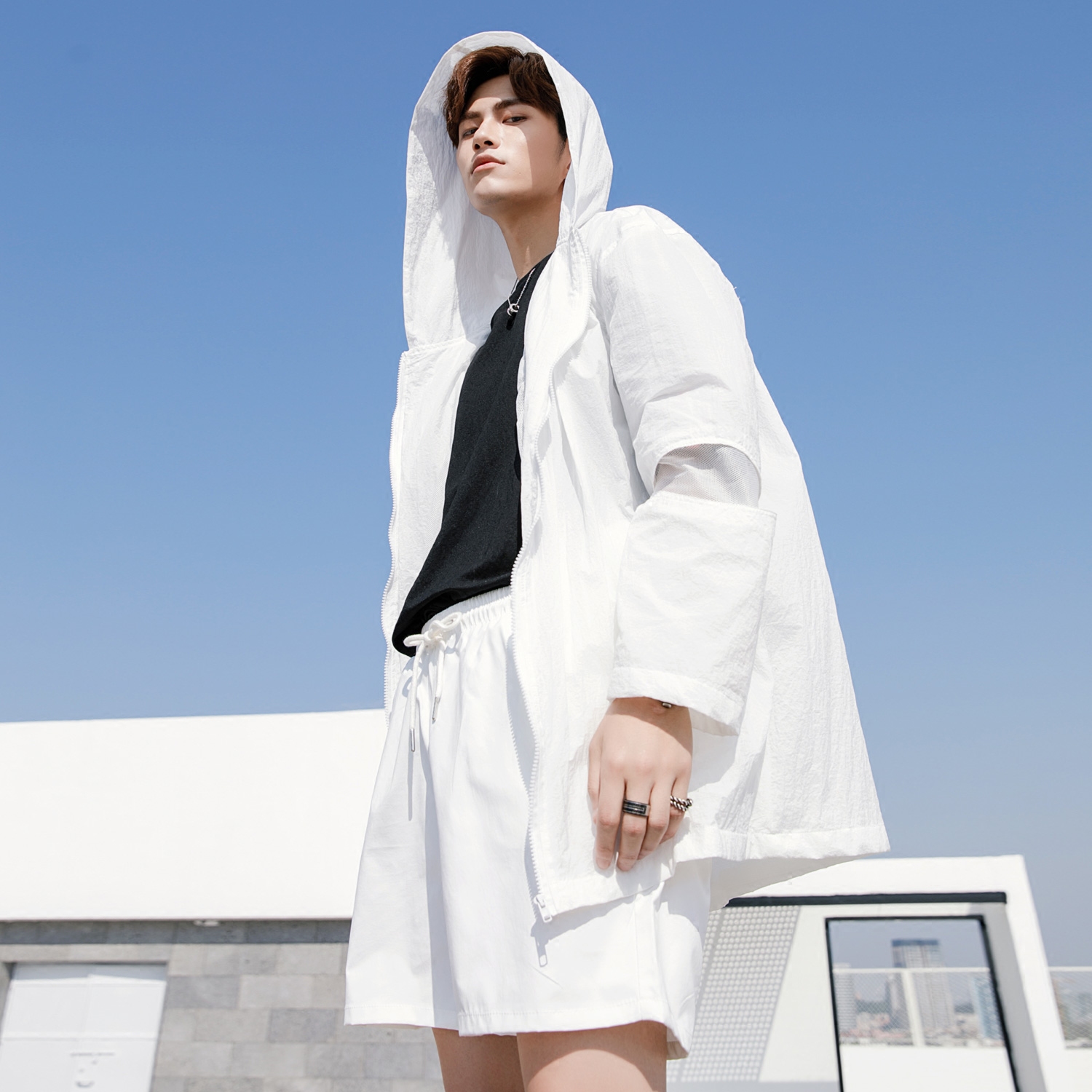 西西里男装 2017薄款夏季白色防晒衣潮男外套空调衫韩版夹克