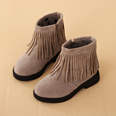 女童靴子中筒短靴裸靴流苏儿童单靴中小童靴套脚2015秋冬季新款