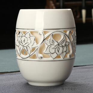 水杯 新品个性陶瓷马克杯 办公室带盖单咖啡茶杯 双层镂空创意主人