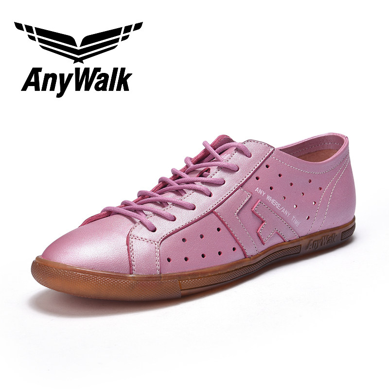 anywalk安尼沃克女鞋夏季小白鞋打孔透气真皮休闲鞋swa161202