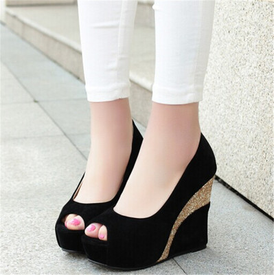 春夏新款气质防水台坡跟单鞋鱼嘴高跟凉鞋女鞋