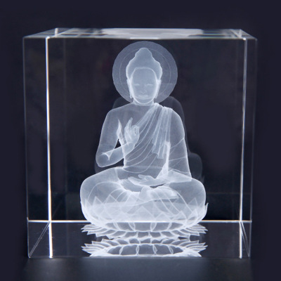 3d激光内雕工艺品水晶摆件月光佛祖礼品背光如来释迦摩尼水晶佛像