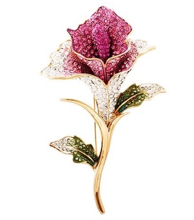 新款饰品复古水晶珍珠玫瑰花语胸针胸花丝巾扣礼盒装包邮