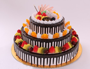 东莞厚街虎门沙田长安预定三层奶油巧克力水果生日贺岁祝寿大蛋糕
