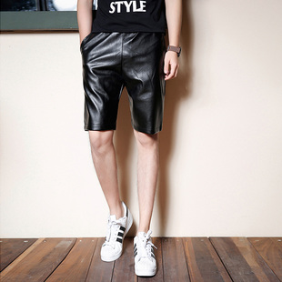 2017春装新款男装百搭皮裤子韩版五分中裤夏季男士休闲pu皮短裤潮