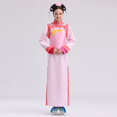 缘你梦2015新款旗装粉色丫鬟服装女古装格格旗服清朝格格装旗服