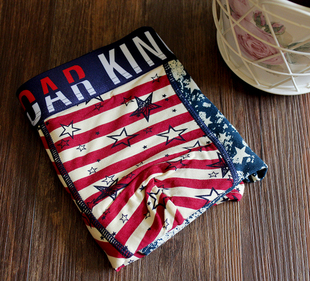 欧美时尚红蓝星条旗星星字母透气莫代尔白色蓝色男士平角齐头内裤