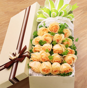 19朵香槟玫瑰礼盒鲜花速递上海北京天津杭州苏州无锡深圳广州合肥