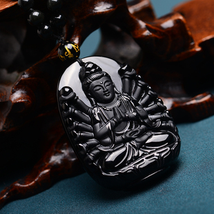 雅师阁水晶天然黑曜石本命佛正品开光千手观音