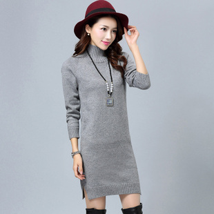 冬季新款韩版中长款高领毛衣女套头针织衫修身加厚羊绒长袖打底衫