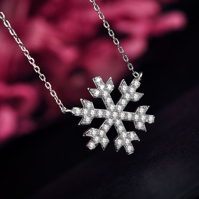 千寻海风 梦幻雪花s925银水晶项链 女 时尚短款锁骨链 生日礼物