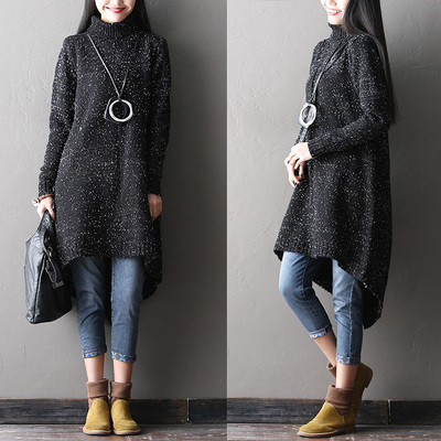【安琪】春装高领百搭加厚毛衣 显瘦女士羊毛衫个性不等边外套潮