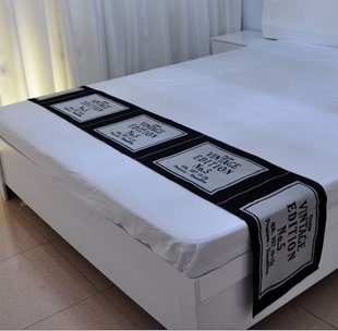 欧式黑白简约柜旗麻布酒店床旗美容床尾巾宾馆床旗装饰条布草桌旗