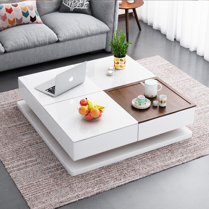 乐私现代简约小户型客厅家具多功能可伸缩创意升降正方形茶几桌子