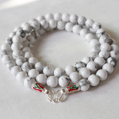 天然矿石a级白松石6mm8mm10mm圆珠 泰国佛牌链项链毛衣链情侣款