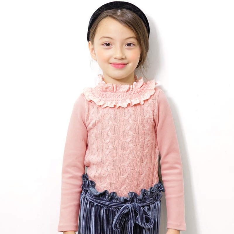 船鼠女童加绒打底衫秋冬加厚 儿童t恤长袖韩版木耳边领女宝宝上衣