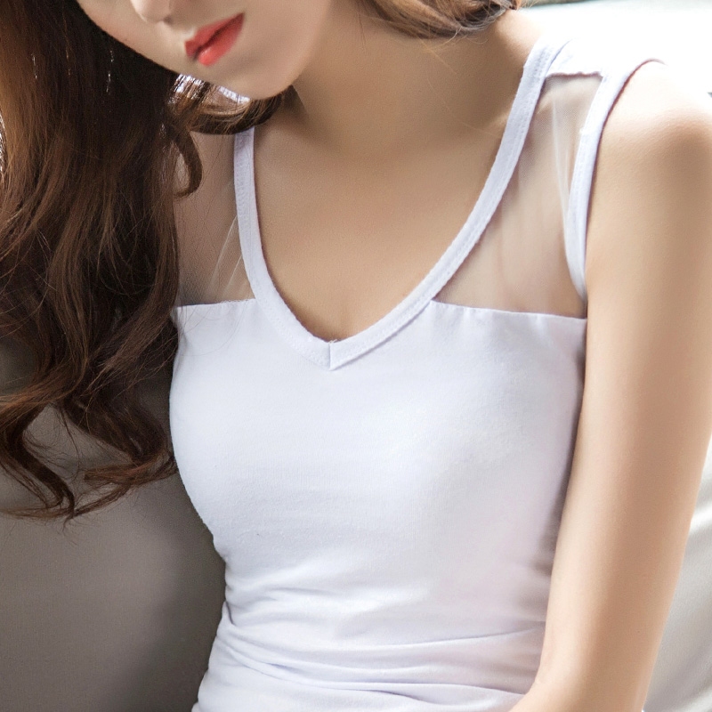 背心弹力少女吊带 黑白 刺绣爱心 设计