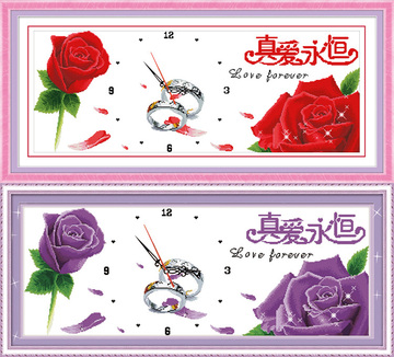 春秋之上 新款正品 客厅钟 百分百精准印花十字绣 真爱永恒(钟)