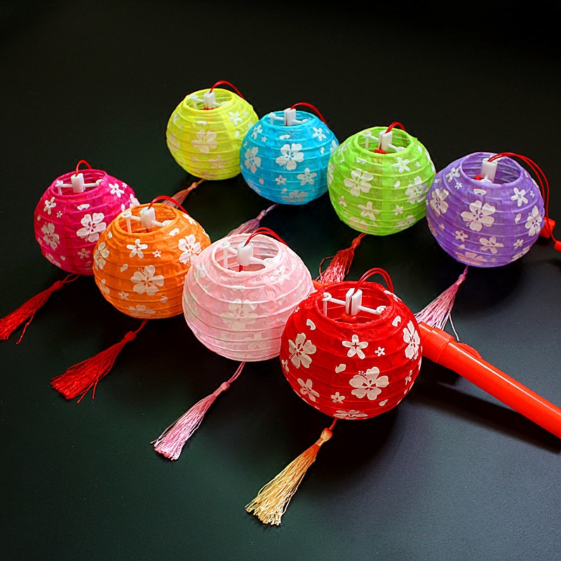 中秋节儿童灯笼手提3寸4寸樱花发光发亮小灯笼 幼儿园礼物小礼品