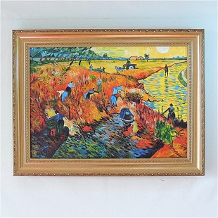 《红葡萄园》梵高名画手绘印象风景客厅书房玄关装饰静物油画特价