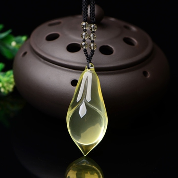 天然黄水晶玉兰花吊坠 开光水晶项链招财旺姻缘美丽如花毛衣链