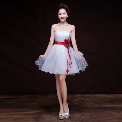 伴娘礼服白色短款新款秋季伴娘团小礼服裙演出舞台主持礼服姐妹裙