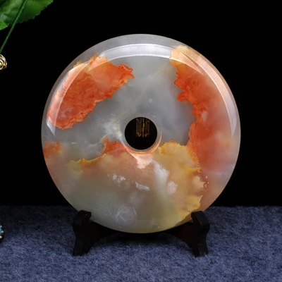 精品阿富汗红花冰玉石平安扣摆件客厅和氏璧风景家居礼物玄关酒柜