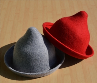 尖顶毡帽宝宝羊毛呢婴幼儿时尚女巫礼帽 韩版秋冬季男女童奶嘴帽