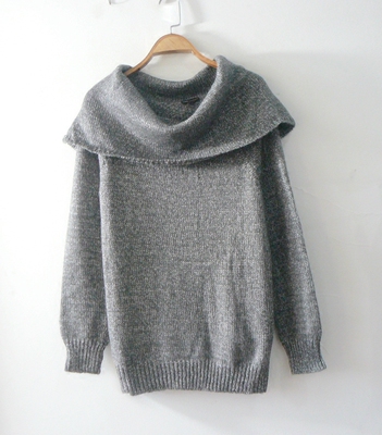 秋冬性感名媛潮牌一字领露肩大翻领毛衣套头粗棒针毛衣毛线400g