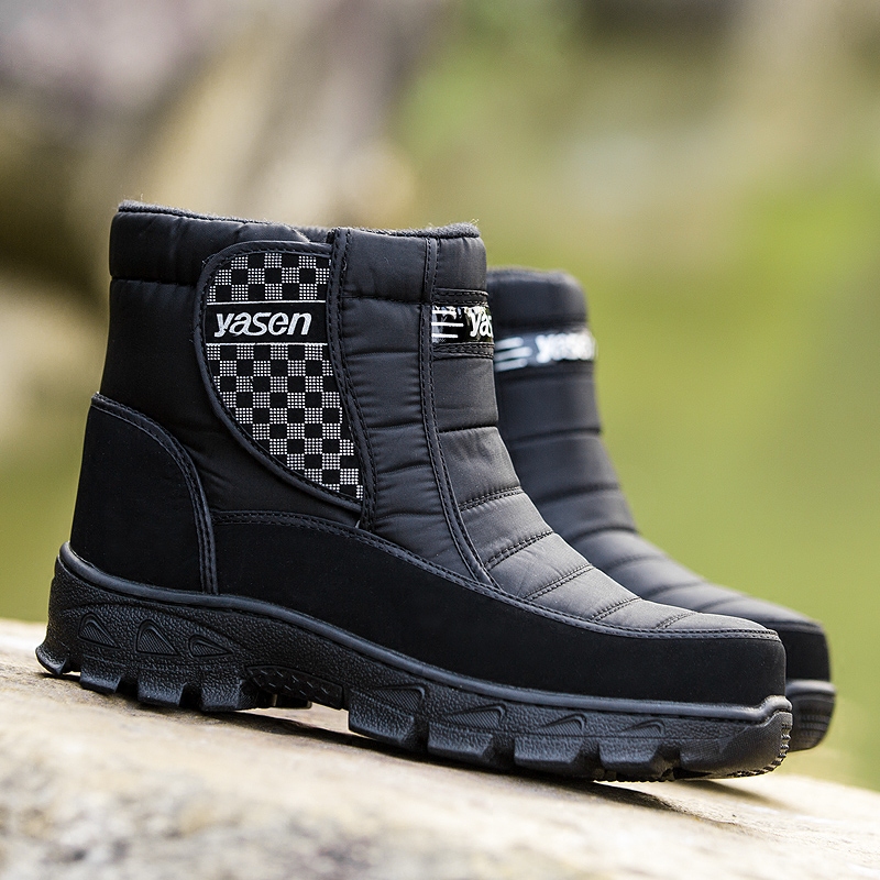 雅森男士东北雪地靴短筒冬季户外加厚棉鞋爸爸中老年防滑平底短靴