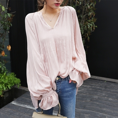 百褶褶皱宽松衬衫