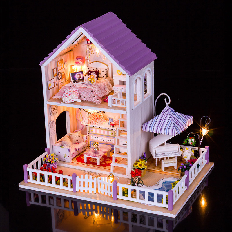 灰姑娘diy小屋 浪漫紫时 手工拼装模型别墅房子生日礼物女生玩具