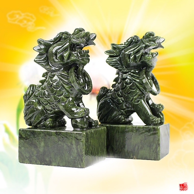玄众阁 风水石雕麒麟摆件玉石玉麒麟送子石头招财石麒麟门口一对