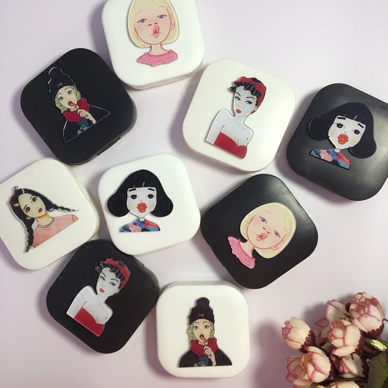 【天天特价】隐形眼镜盒樱桃小丸子护理盒创意美瞳盒超萌伴侣盒