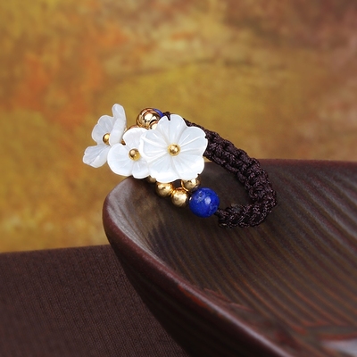 民族风小花戒指女食指绳戒花朵新款饰品手工编织简约复古装饰配饰